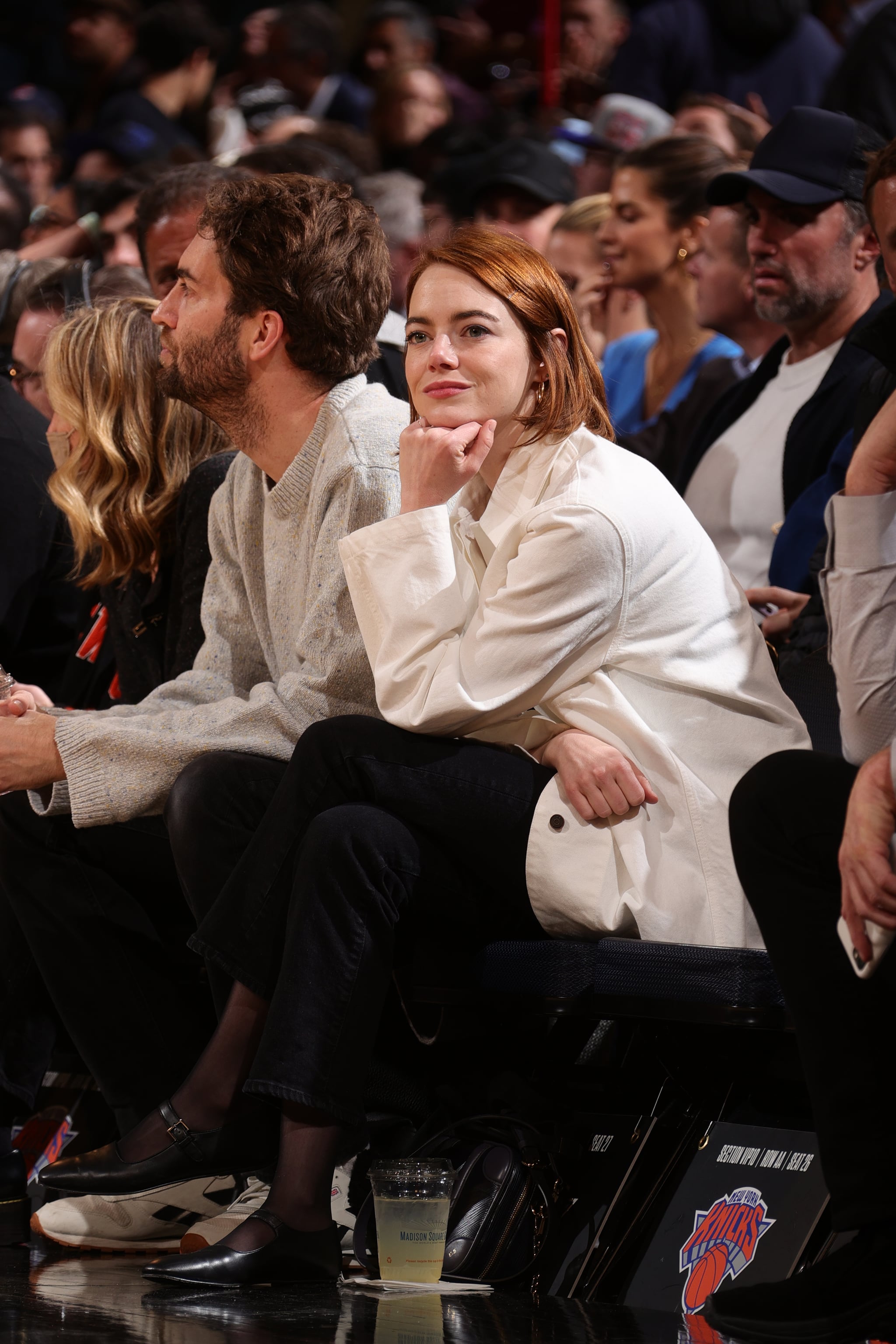 NEW YORK, NY - JANUARY 31: Emma Stone attends the game between the Los Angeles Lakers and the New York Knicks on January 31, 2023 at Madison Square Garden in New York City, New York.  NOTE TO USER: User expressly acknowledges and agrees that, by downloading and or using this photograph, User is consenting to the terms and conditions of the Getty Images License Agreement. Mandatory Copyright Notice: Copyright 2023 NBAE  (Photo by Nathaniel S. Butler/NBAE via Getty Images)
