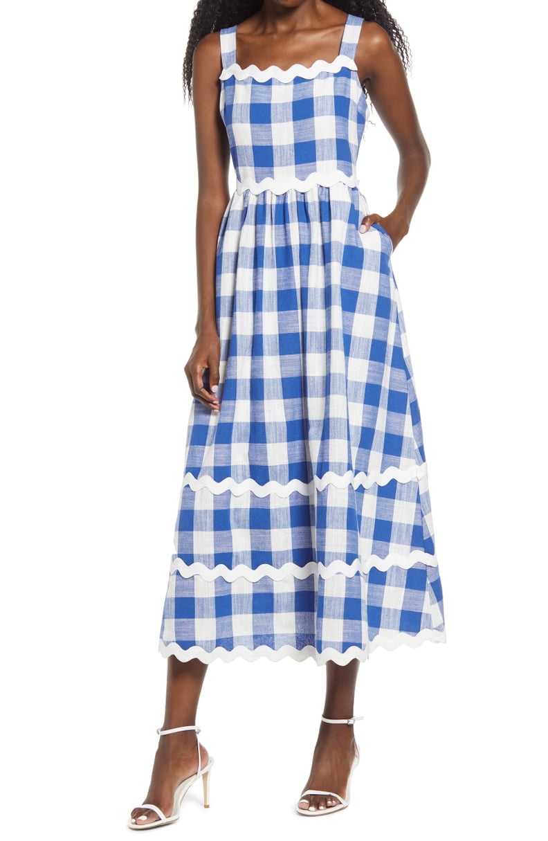 English Factory Rickrack Trim Gingham Midi Dress