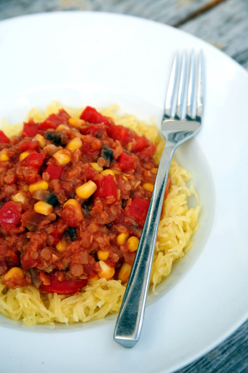 Maple-Cumin Lentils Over Spaghetti Squash