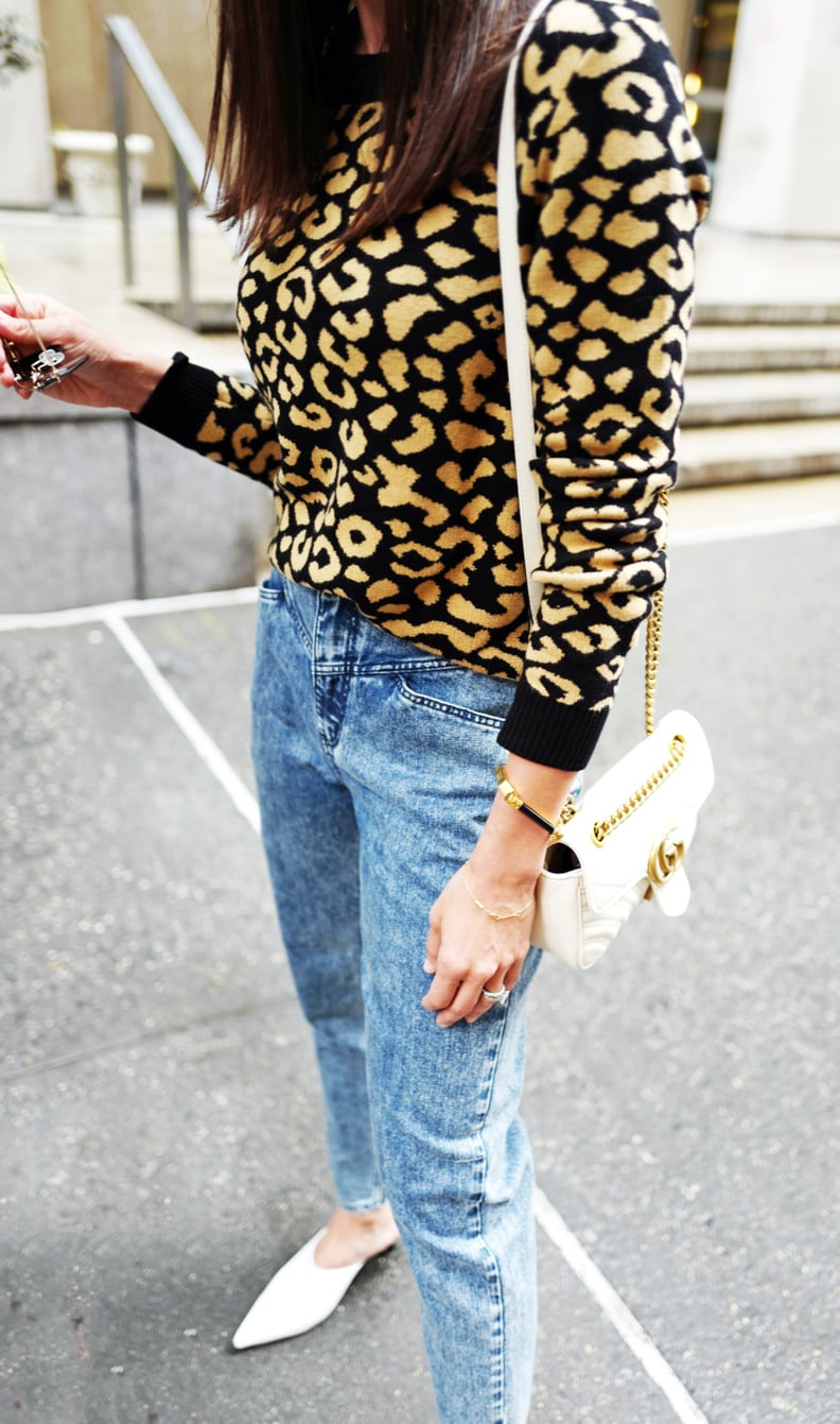 Easy Outfits: A Leopard-Print Sweater, Jeans, Mules, and a Bag