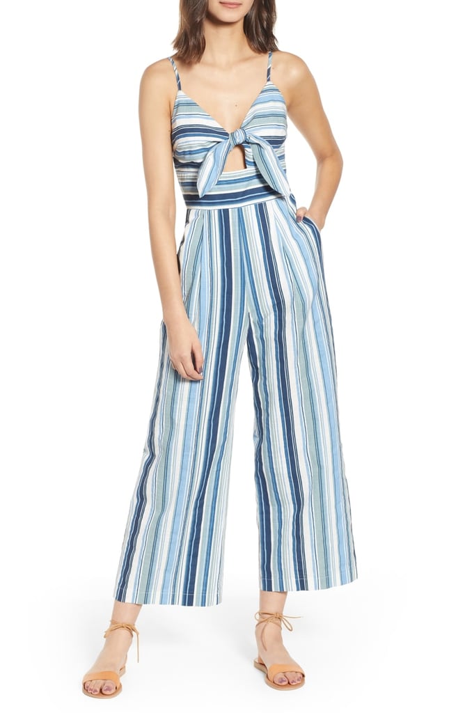 MOON RIVER Front-Tie Striped Jumpsuit