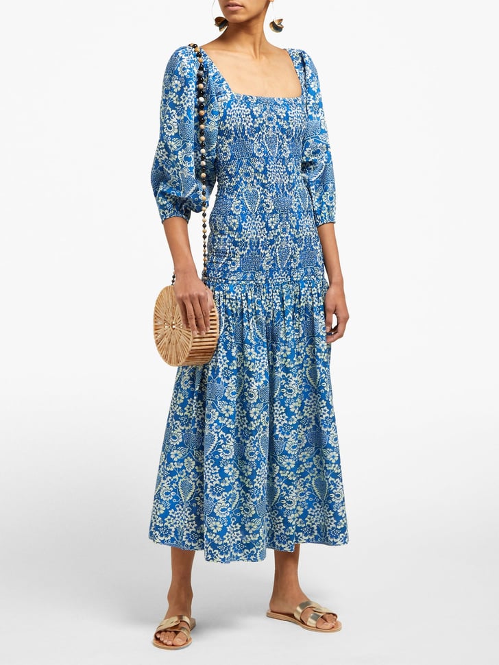 Rhode Resort Harper shirred floral-print cotton midi dress | Mandy ...