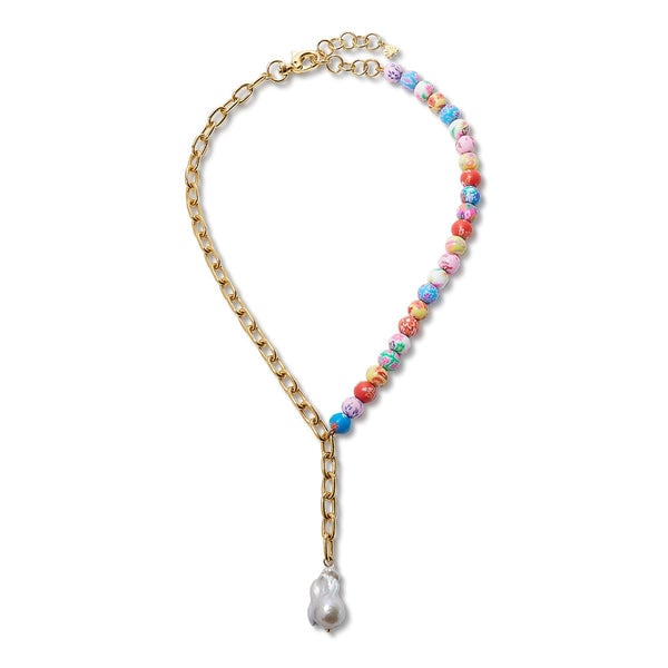 Lele Sadoughi Millefiori Beaded Pearl Lariat Necklace