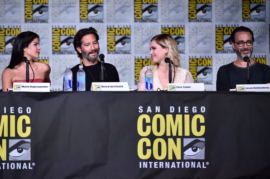 Pictured: Marie Avgeropoulos, Henry Ian Cusick, Eliza Taylor, and producer Jason Rothenberg.