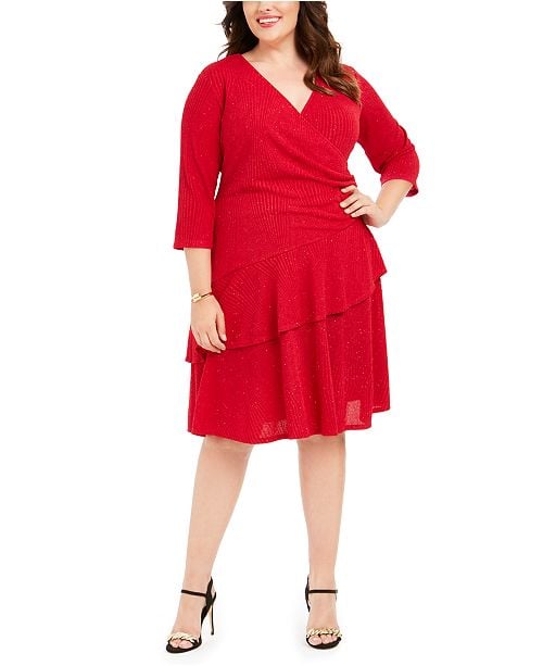 Robbie Bee Surplice Glitter Sweater Dress