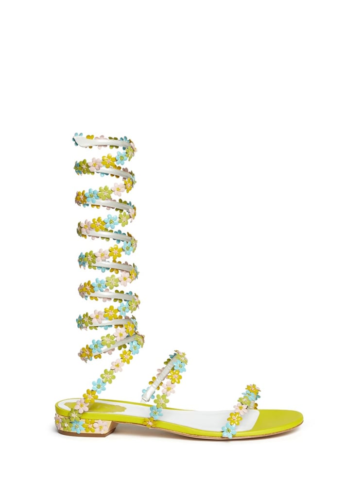 Rene Caovilla Floral Appliqué Leather Snake Coil Anklet Sandals ($1,550)