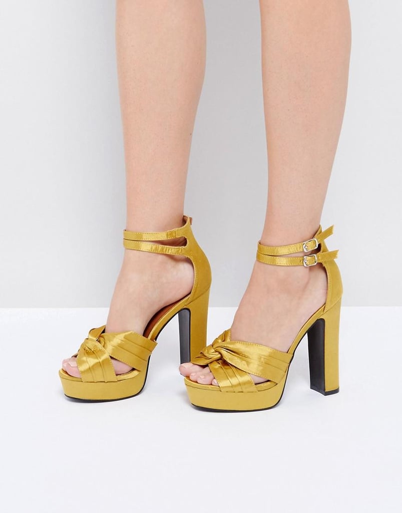 Glamorous Yellow Double Strap Platform Heeled Sandals