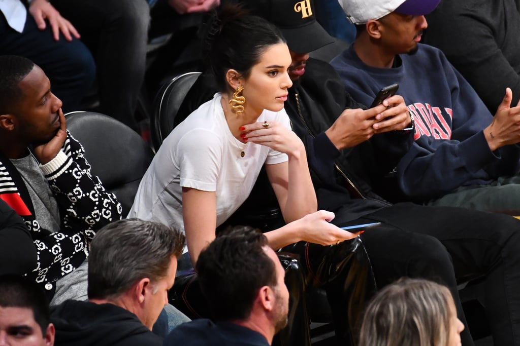 Kendall Jenner Gold Dragon Earrings and Yeezy Shoes 2019