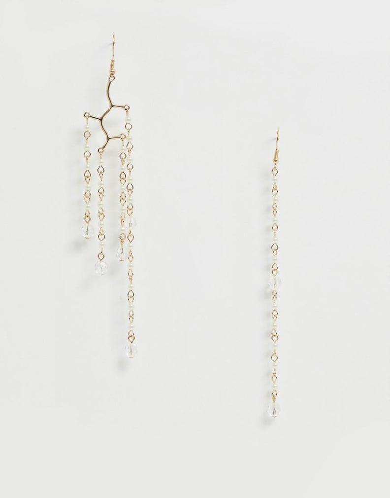 ASOS Design Earrings in Asymmetric Strand Design With Pearls in Gold