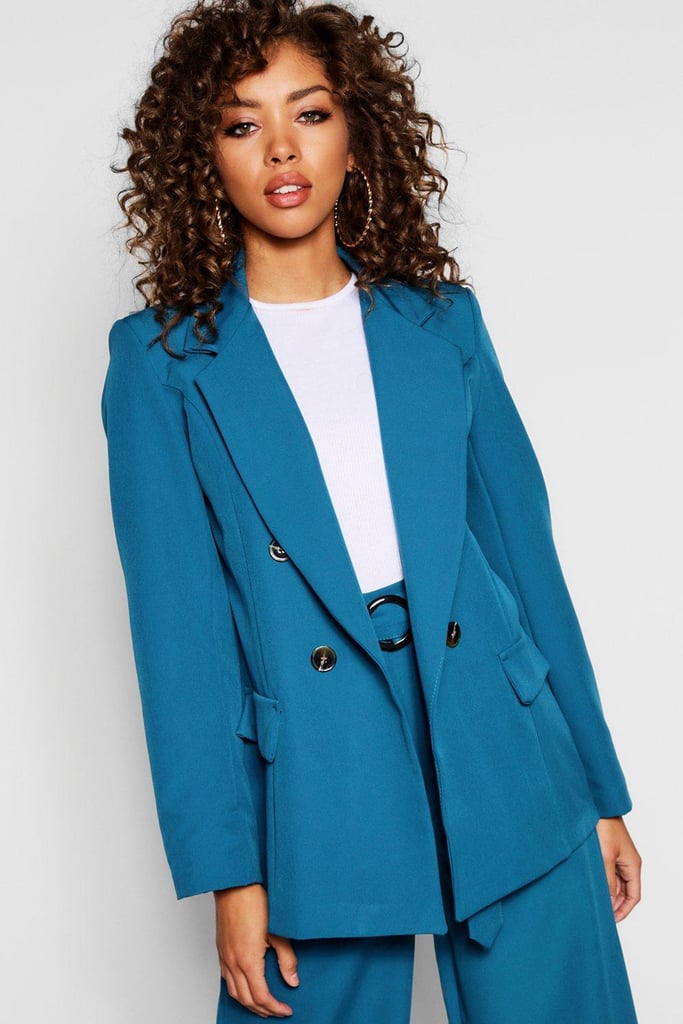 Boohoo Double-Breasted Horn-Button Blazer