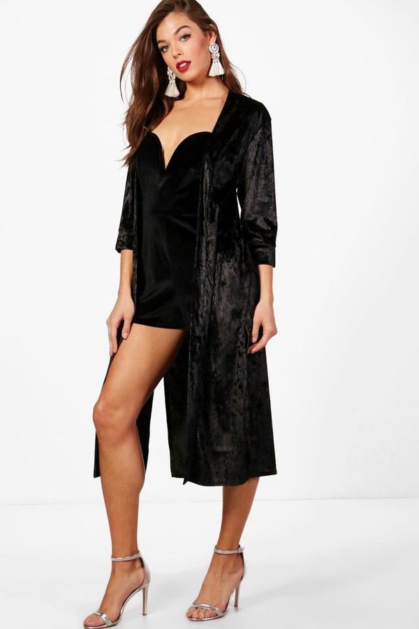 boohoo Kelly Crushed Velvet Duster