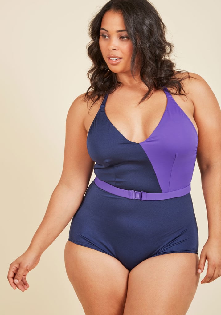 Look absolutely royal in this Modcloth purple one-piece ($90) with a cool belt detail.