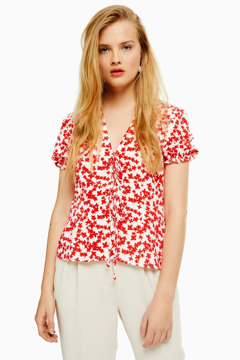 Topshop Floral Double Tie Front Top