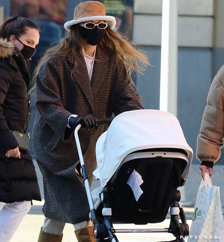 Shop Gigi Hadid's Mango Coat and Shearling LV Bucket Hat