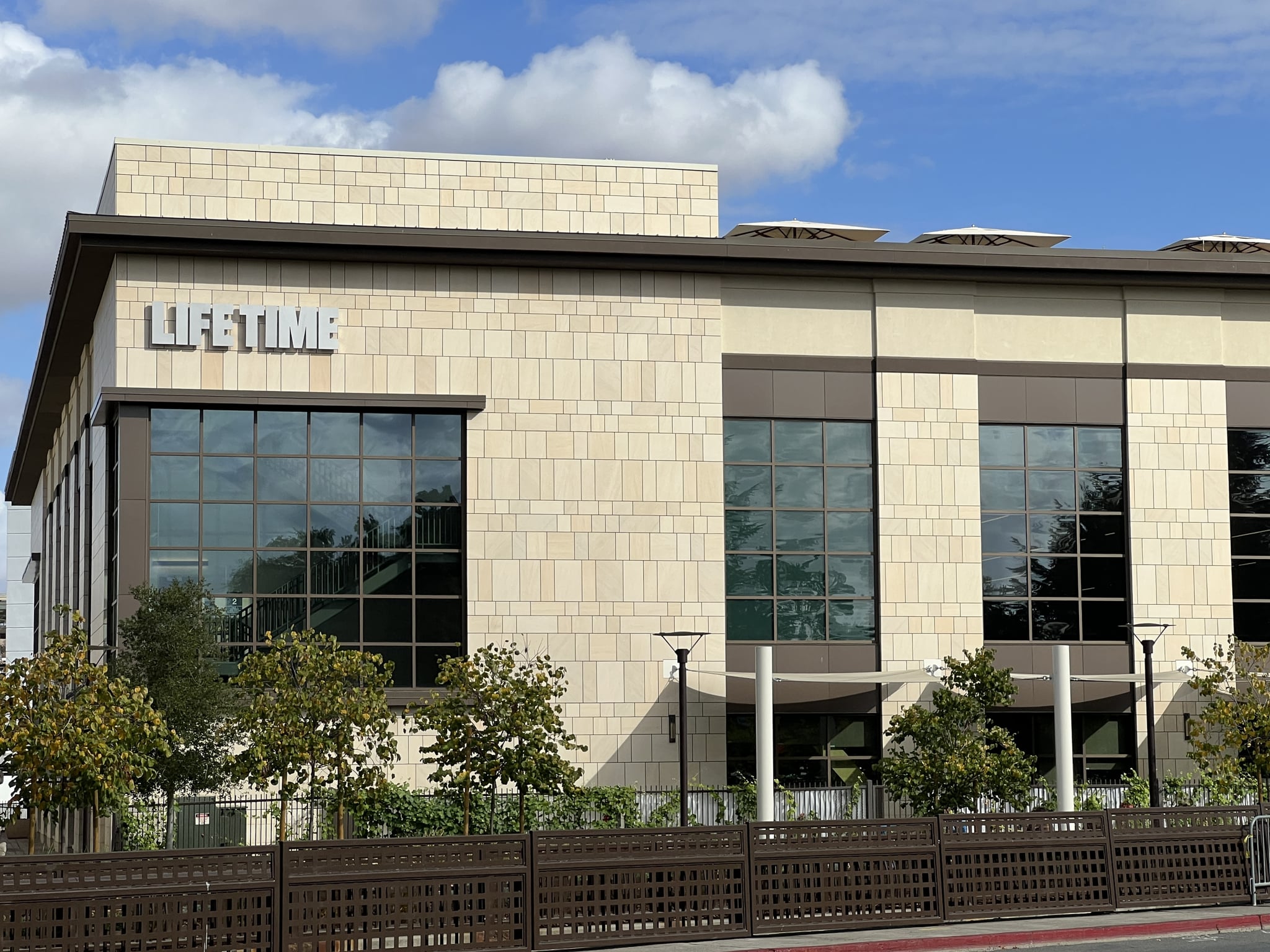 Exterior view of the Life Time fitness center building.