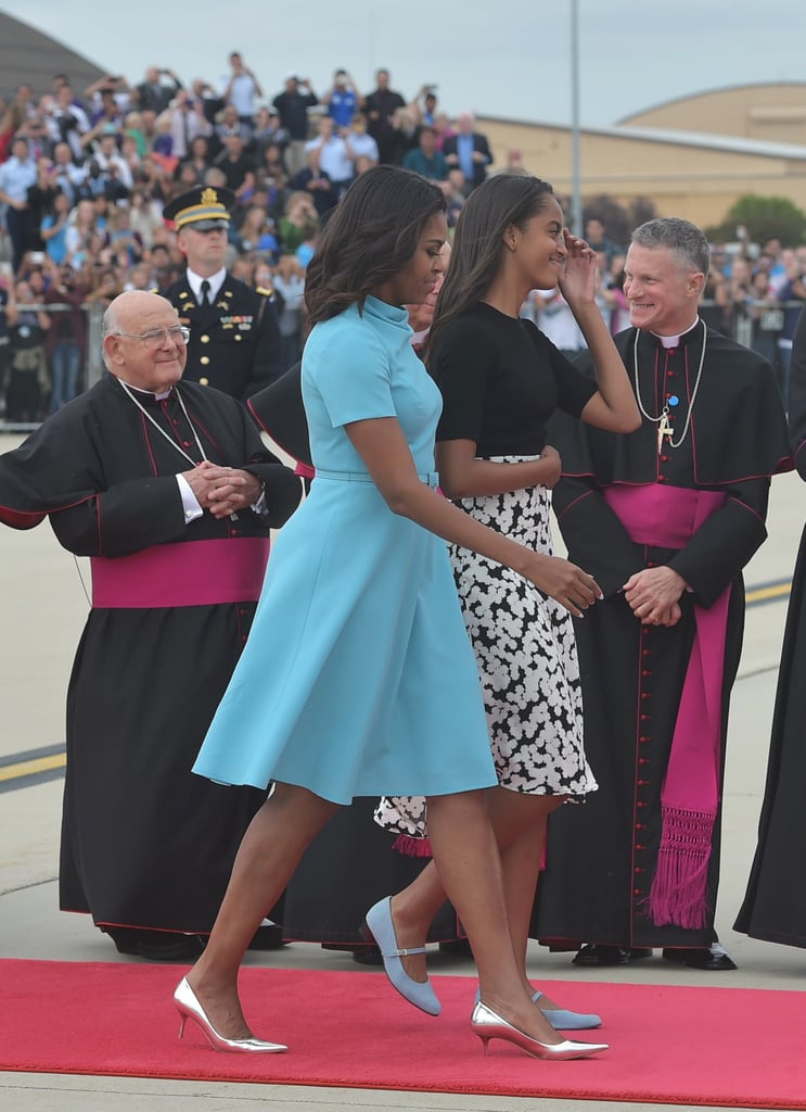 Michelle Obama Wearing Blue Carolina Herrera Dress POPSUGAR Fashion