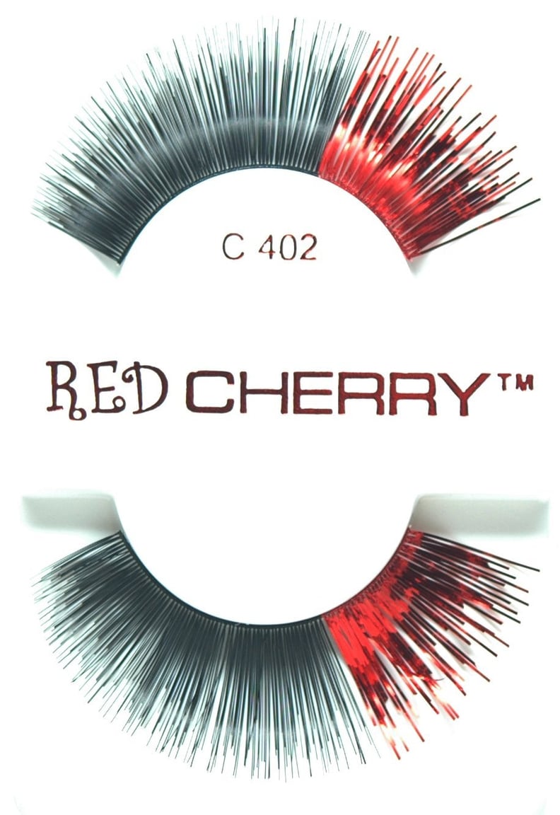 Red Cherry Eyelashes Black With 1/3 Red Tinsel C402