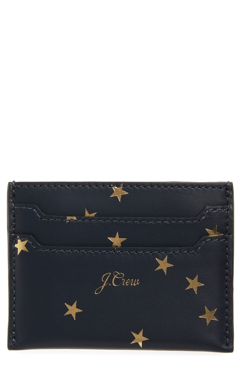 J.Crew Foil Print Star Leather Slip Card Case