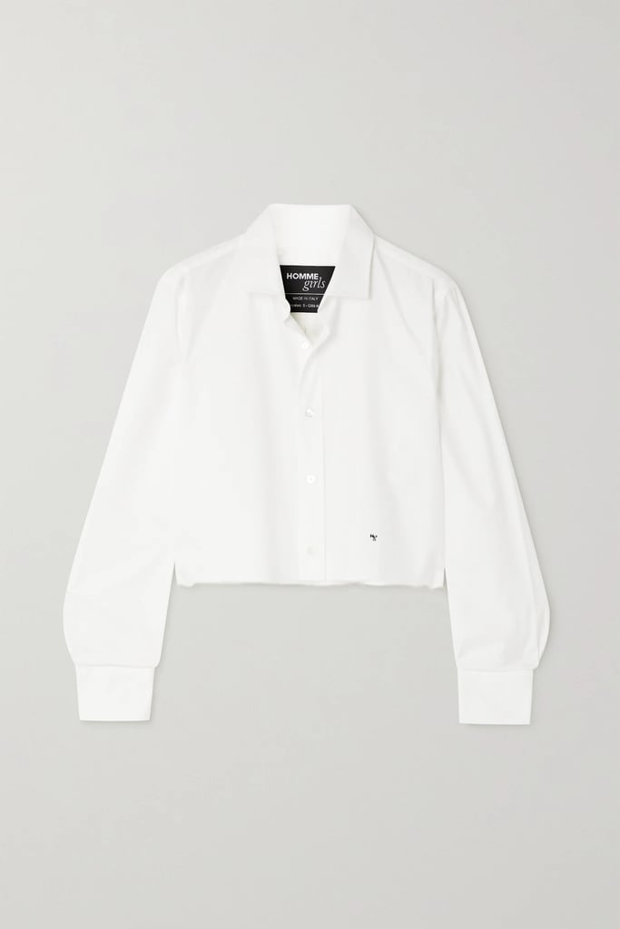 Hommegirls Cropped Distressed Embroidered Cotton Poplin Shirt ($195)
