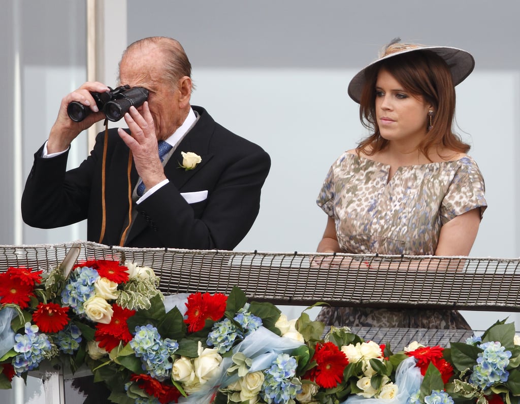 Philip watched the Derby Day races with Princess Eugenie in June 2013.