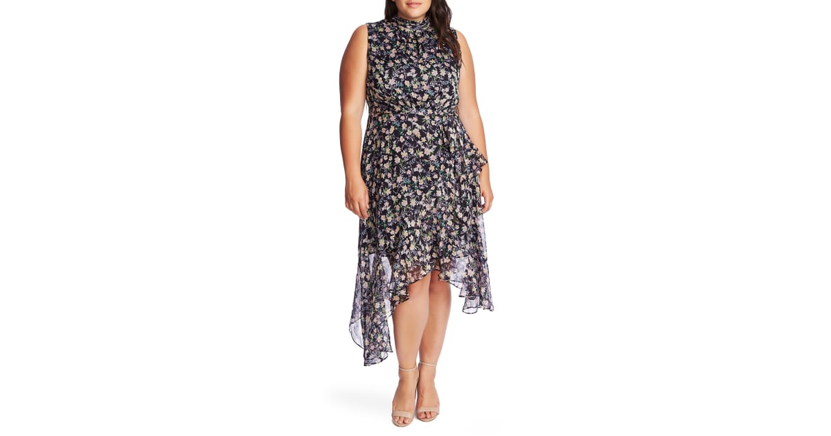 CeCe Plus Size Botanic Charm Cascading Ruffle Sleeveless Dress