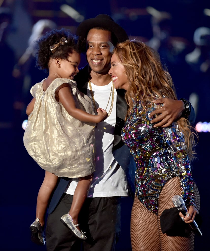 INGLEWOOD, CA - AUGUST 24:  Rapper Jay Z and singer Beyonce with daughter Blue Ivy Carter onstage during the 2014 MTV Video Music Awards at The Forum on August 24, 2014 in Inglewood, California.  (Photo by Kevin Winter/MTV1415/Getty Images for MTV)