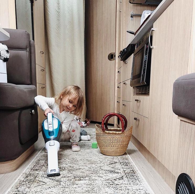 A tiny home means less cleaning, but if your toddler loves vacuuming, you roll with it!