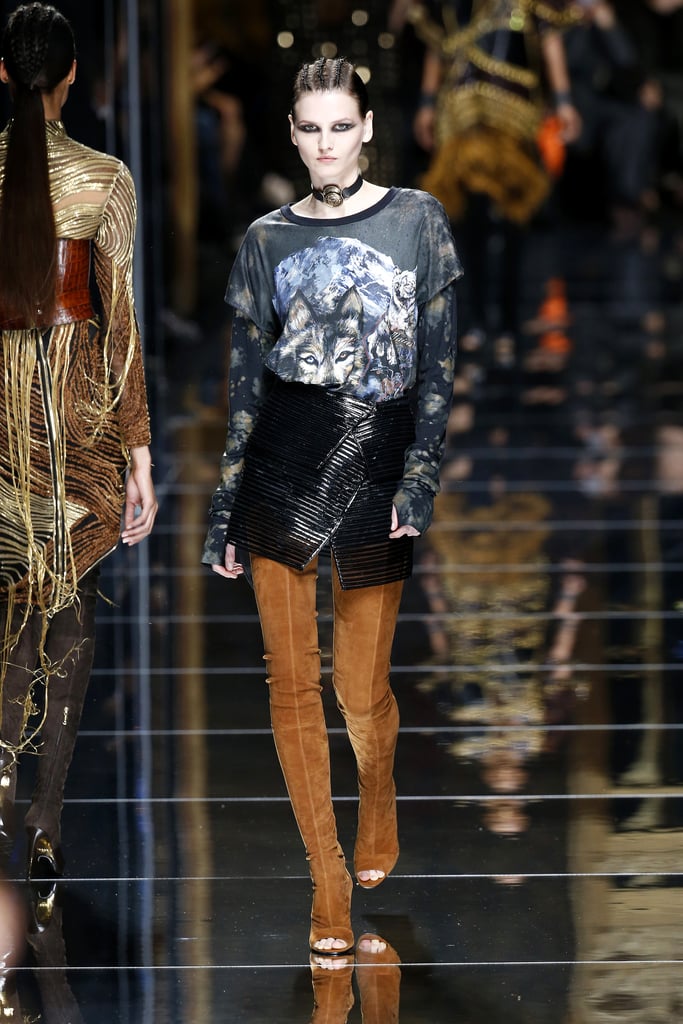 As soon as this gothic-inspired look hit the runway, we thought of Kendall and her affinity for graphic tees and leggy boots.