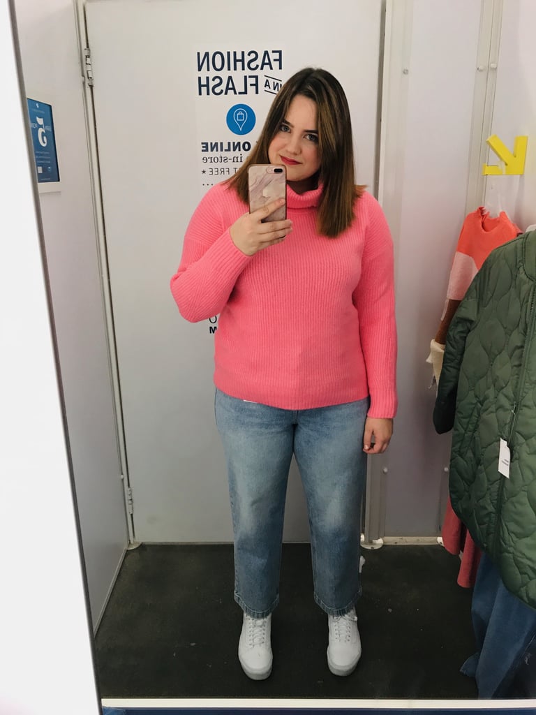 Hot-Pink Turtleneck and Jeans