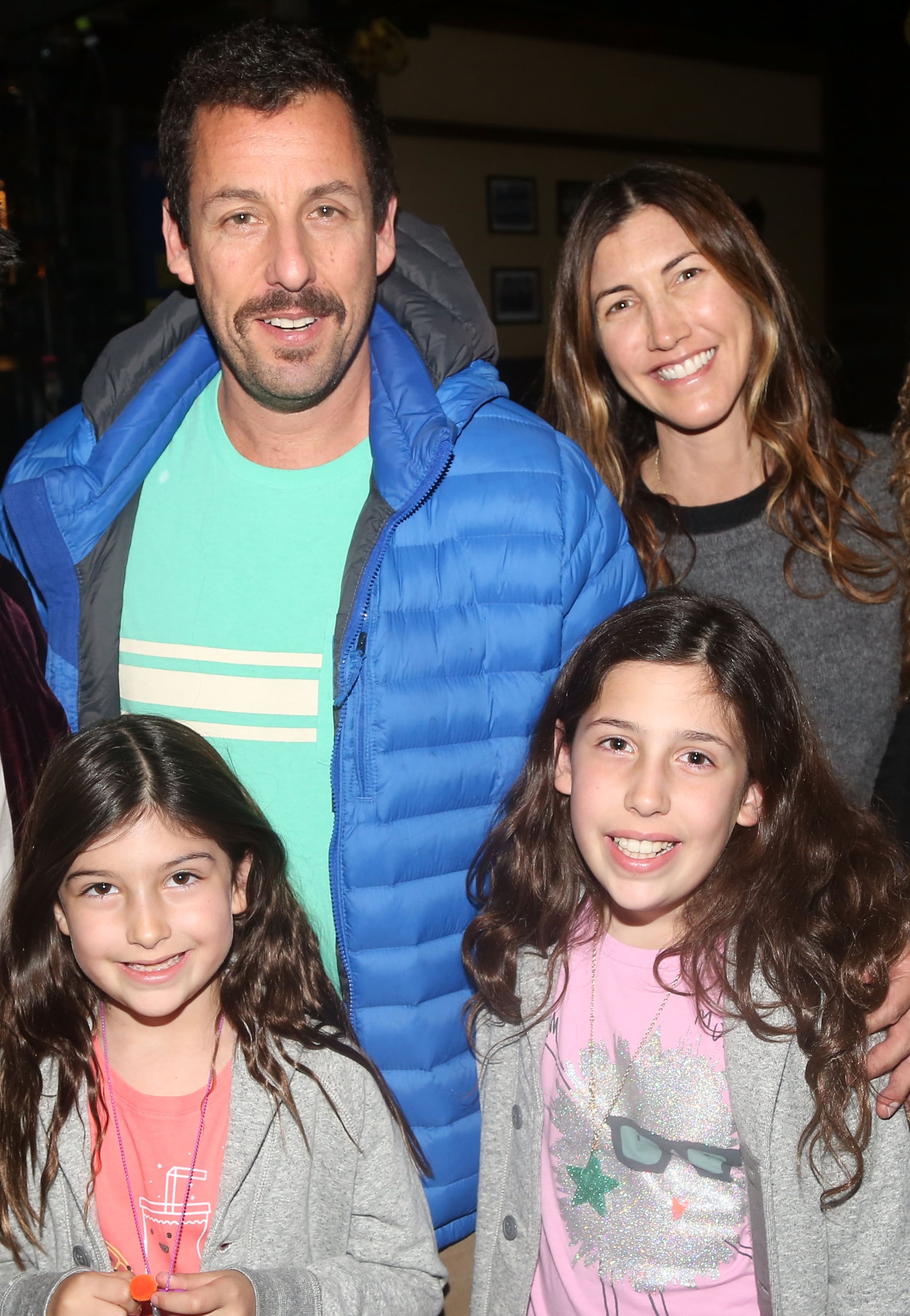 NEW YORK, NY - MARCH 23:  (EXCLUSIVE COVERAGE) (L-R) Sunny Sandler, Adam Sandler, Sadie Sandler and Jackie Sandler pose backstage at the hit musical