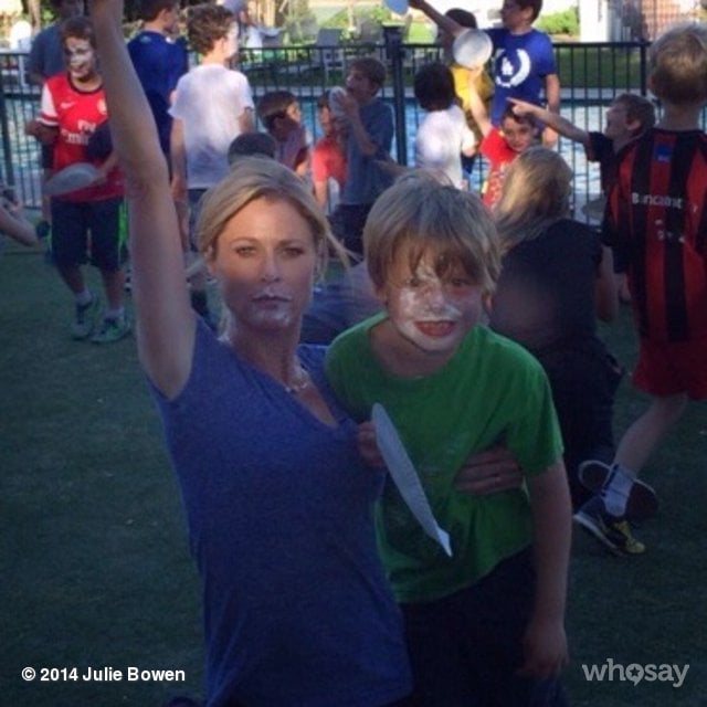 Julie Bowen won the messiest face in the mother/son whipped cream contest.
Source: juliebowen on WhoSay
