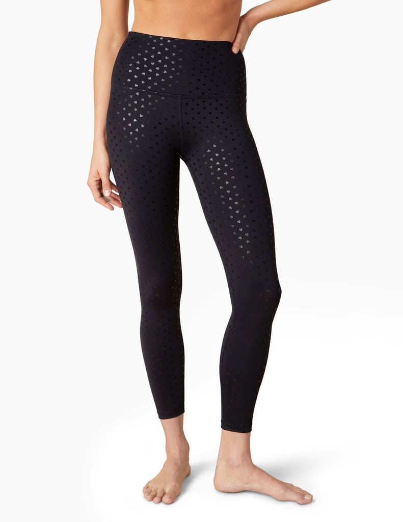 Beyond Yoga Shiny Black Hearts High Waisted Midi Legging