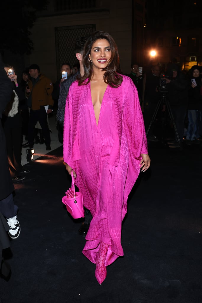 Priyanka Chopra's Plunging Pink Barbiecore Dress in Paris