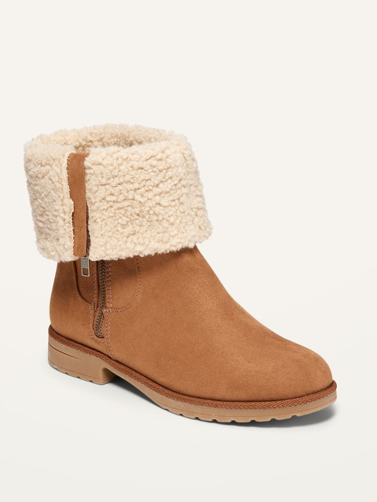 Water-Repellent Faux-Suede Sherpa-Lined Ankle Boots for Women