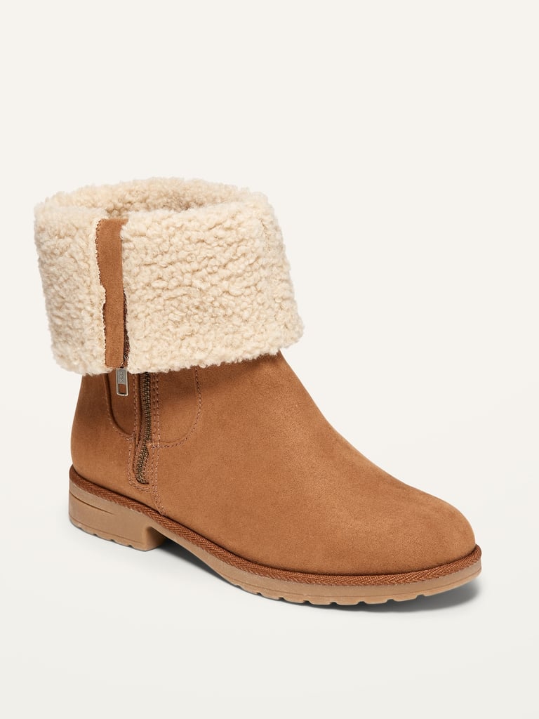 Water-Repellent Faux-Suede Sherpa-Lined Ankle Boots