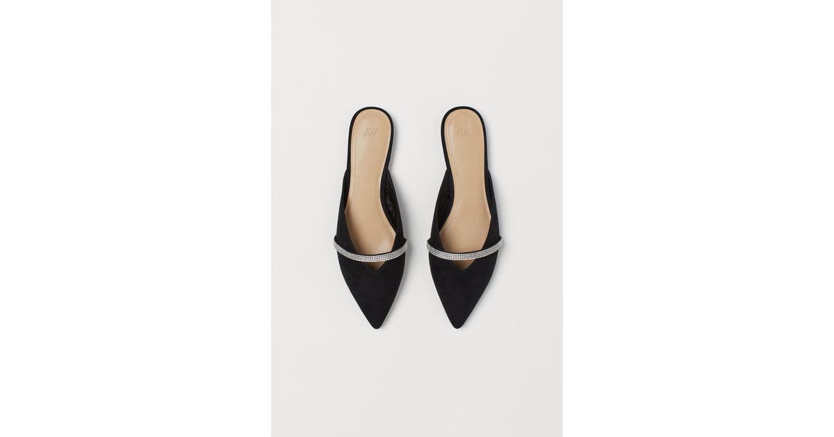 flat mules with rhinestones