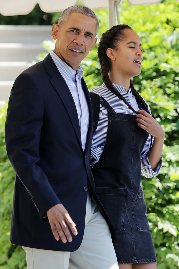 While Malia Layered a Button-Down Under Her Overall Dress