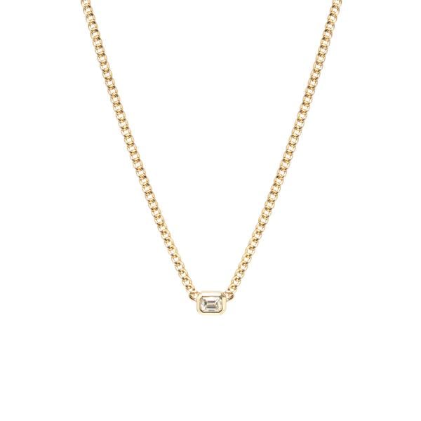 Zoë Chicco 14k Gold X-Small Curb Chain Necklace With Emerald-Cut Diamond