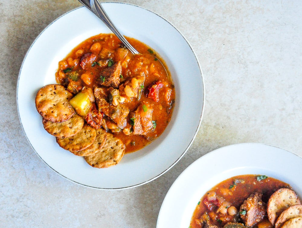 Serve in a wide bowl with sliced bread or crackers.