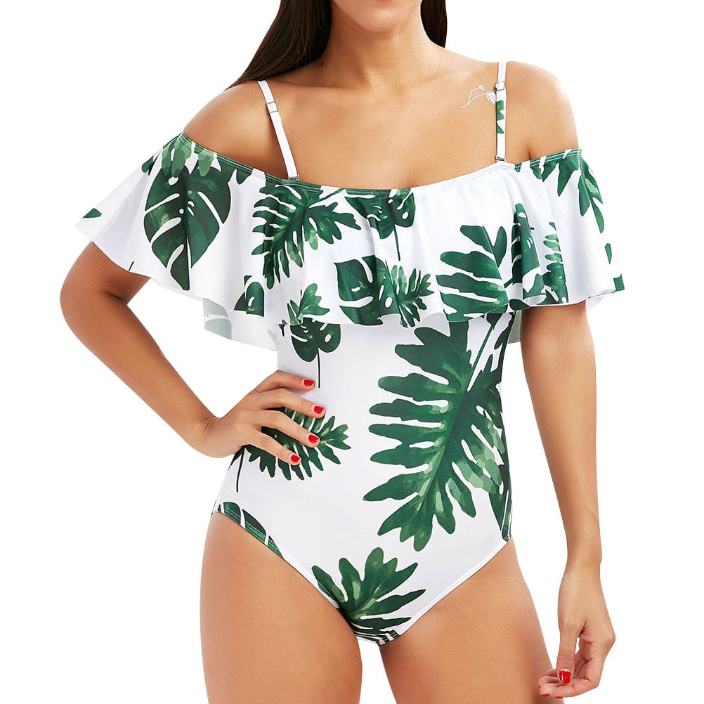 Zxzy One-Piece Frill Off-Shoulder Swimsuit