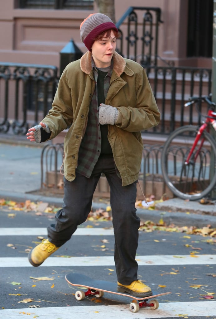Elle Fanning looked unrecognizable on the set of her upcoming film, Three Generations, in NYC on Wednesday.