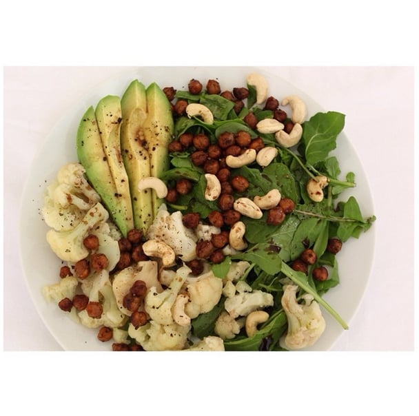 Roasted chickpeas add a satisfying crunch and are full of fiber and protein so you won't be tempted by the idea of late-night snacking. 
Source: Instagram user healthhotspot