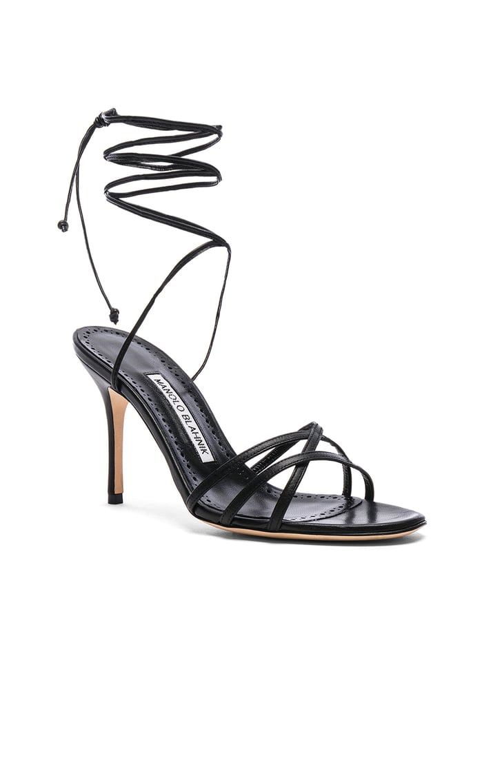 Our Pick: Manolo Blahnik Leather Leva 90 Sandals in Black Nappa | Kylie ...