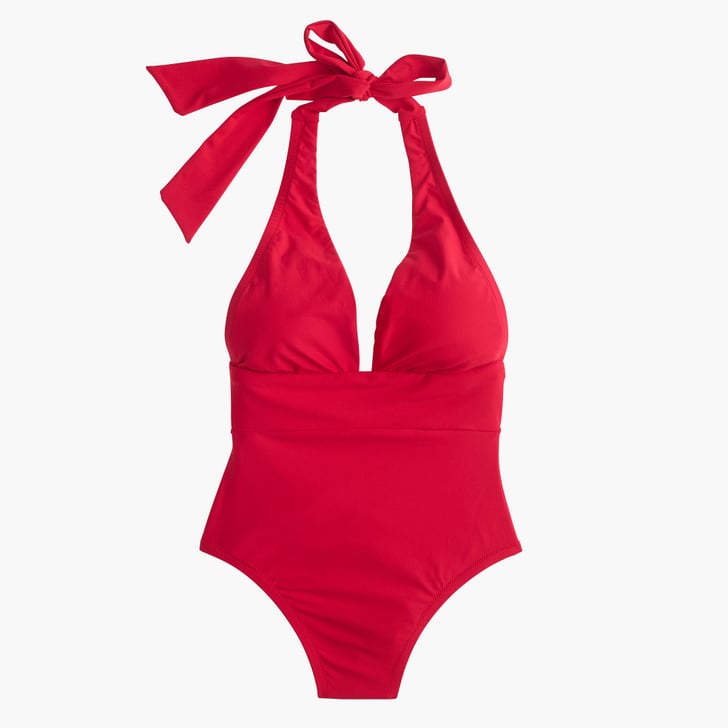 J.Crew Plunging Halter One-Piece Swimsuit | Iskra Lawrence's Aerie Pink ...