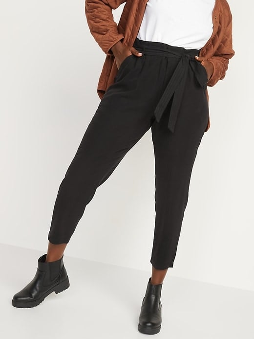 High-Waisted Cropped Belted Straight-Leg Pants for Women