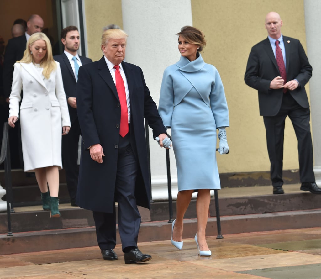 Melania Trump Wearing a Light Blue Ralph Lauren Set During Her Husband's Inauguration