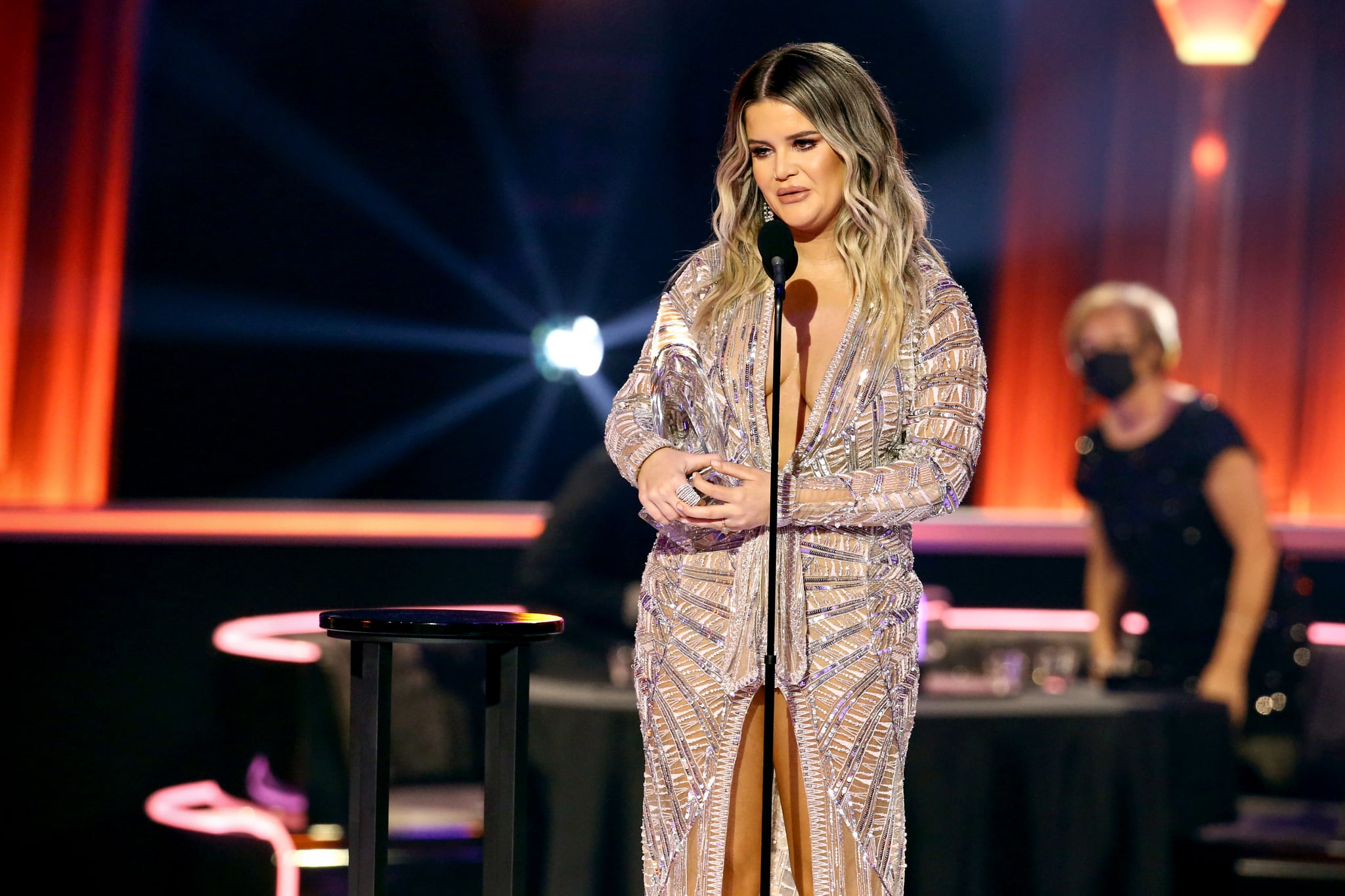 NASHVILLE, TENNESSEE - NOVEMBER 11: (FOR EDITORIAL USE ONLY) Maren Morris accepts an award onstage during the The 54th Annual CMA Awards at Nashville's Music City Centre on Wednesday, November 11, 2020 in Nashville, Tennessee.  (Photo by Terry Wyatt/Getty Images for CMA)