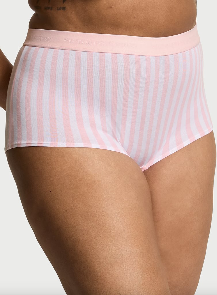 Victoria's Secret Logo Cotton Boyshort Panty ($15)
Another model favorite, the VS logo panty features a soft elastic waistband creating moderate back coverage. It also comes in eighteen other colorways and prints, including leopard and black.