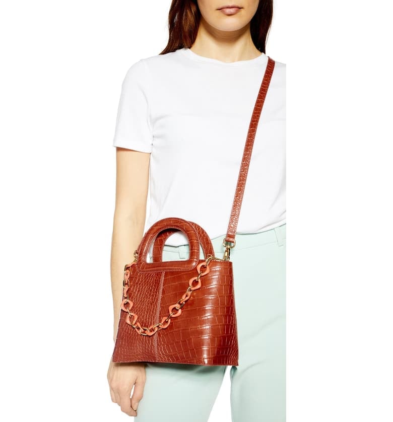 Topshop Tia Croc Embossed Faux Leather Satchel