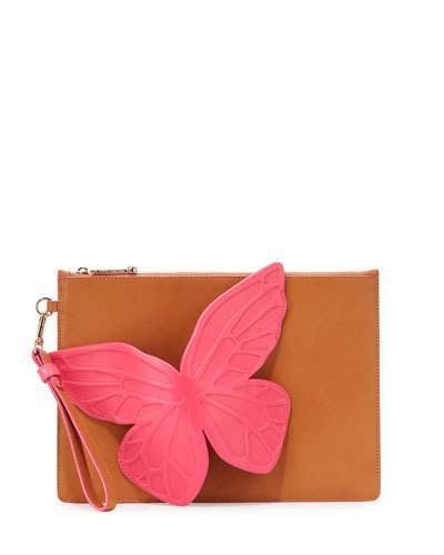 Go for a superfeminine look with Sophia Webster's Flossy Butterfly Leather Pouch Bag, Tan Magenta ($395).